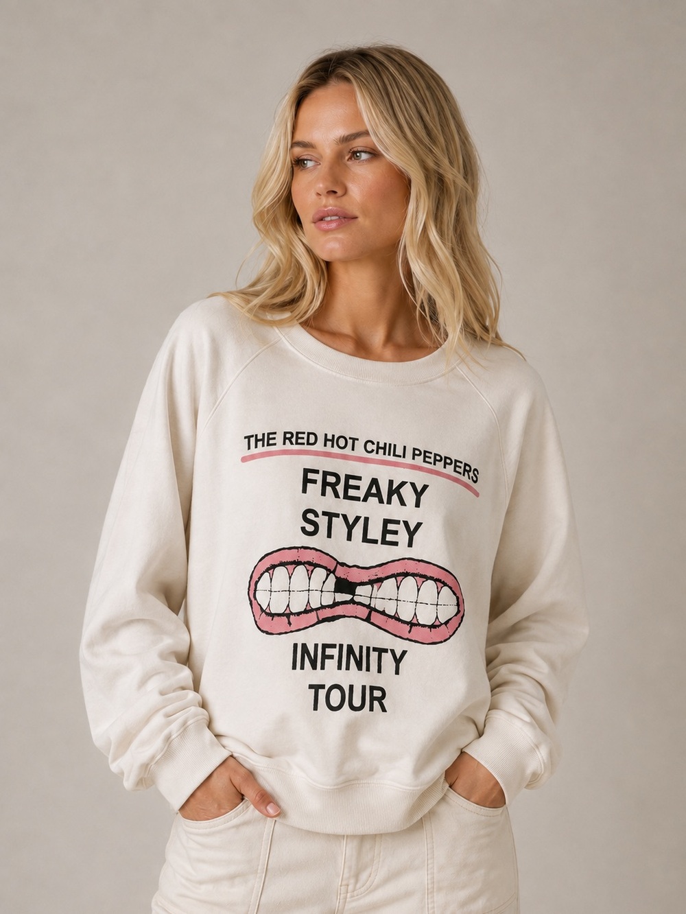 NWT DAYDREAMER Red Hot Chili Peppers Freaky Styley Sweatshirt | Ivory MSRP $98 M